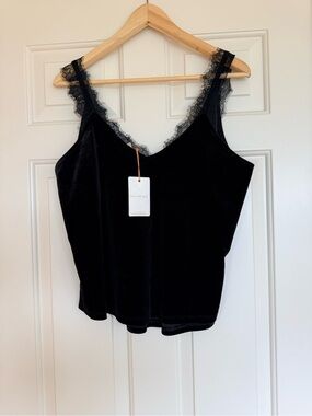 Skies are Blue Black Velvet Lace Trim Camisole NWT  M